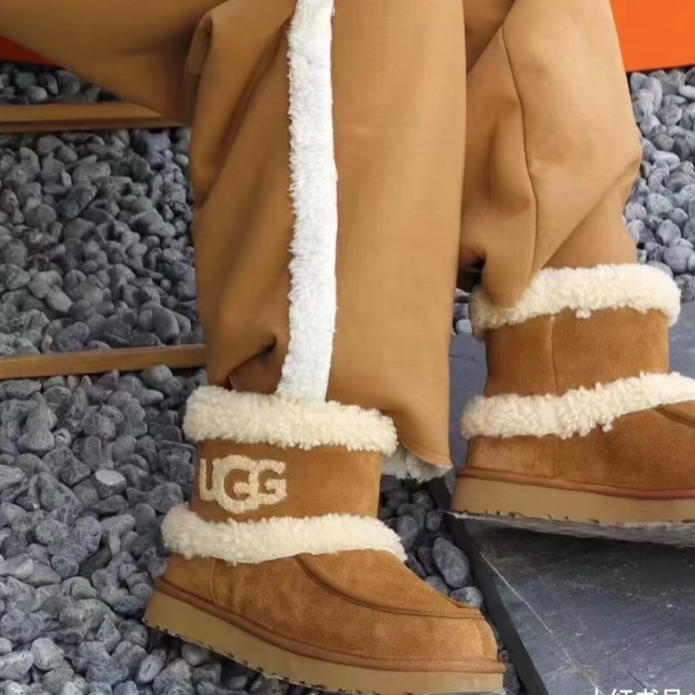 Kids UGG Ultra Mini Fluff GS Chestnut Brown Nude Khaki 1143701K Snow Rain Boots